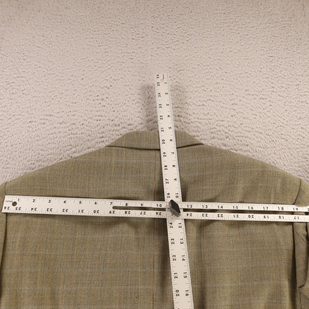 VINTAGE Tweed Jacket M Green Brown Houndstooth Over Check 100% Wool Blazer 42L - Picture 15 of 16